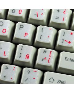 Spanish (Latin American) Keyboard Labels with RED Lettering ON Transparent Background for Desktop, Laptop and Notebook